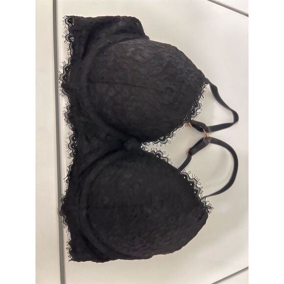 Aerie Women's Black Push Up Plunge Bra 32D Eyelash Lace Wireless - Picture 3 of 3